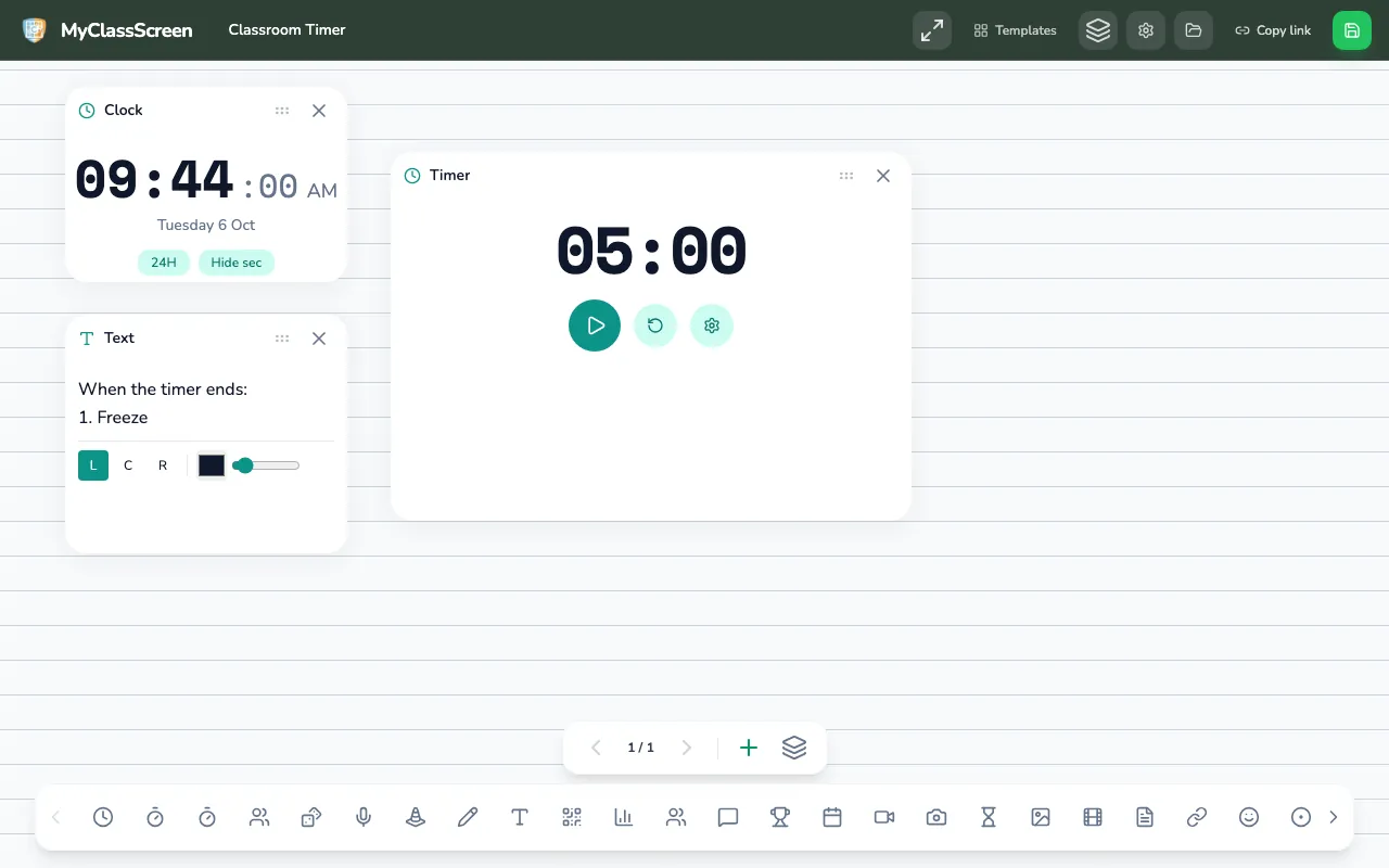 Classroom Timer template on the board