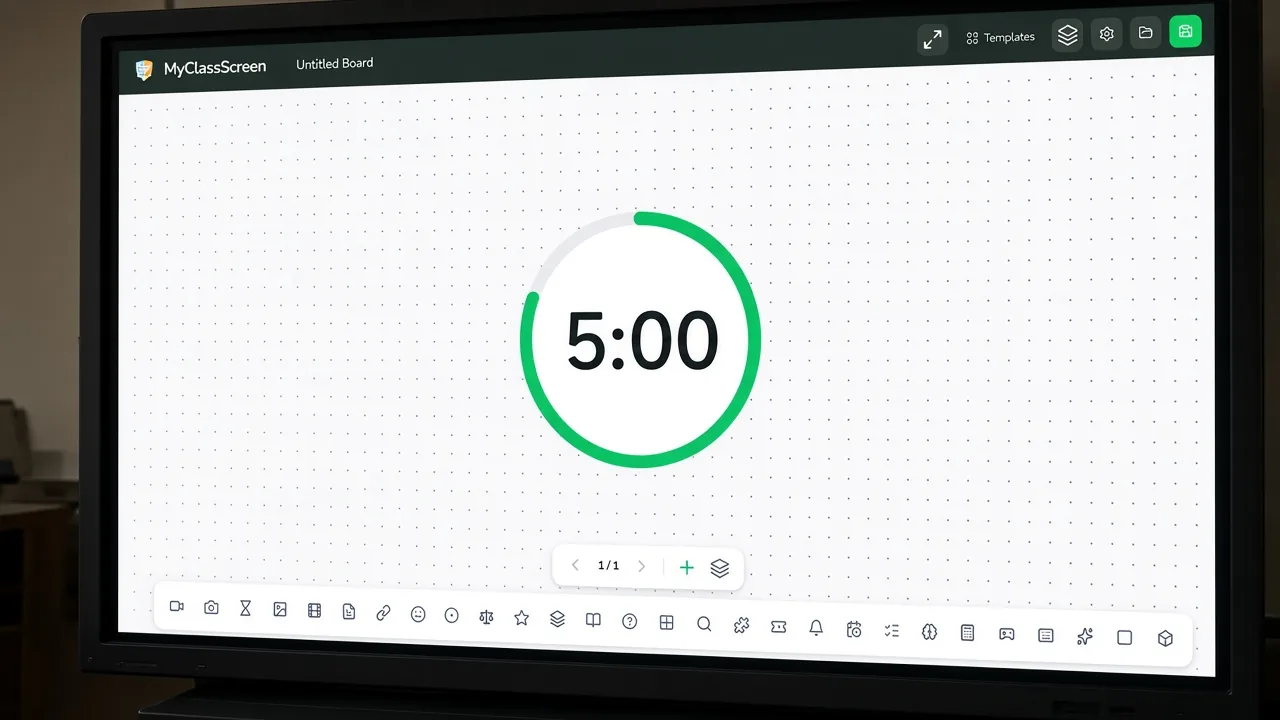 Large classroom timer digits on an interactive panel