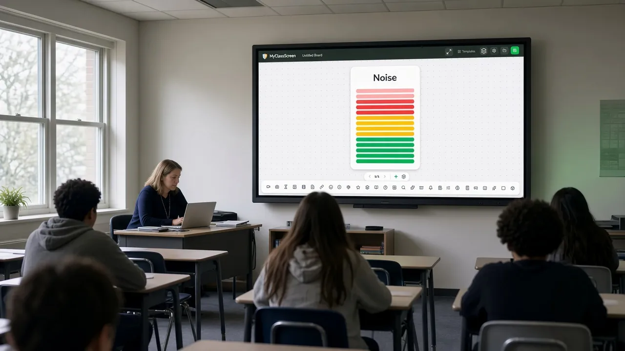 Noise meter on a projected classroom board during independent work