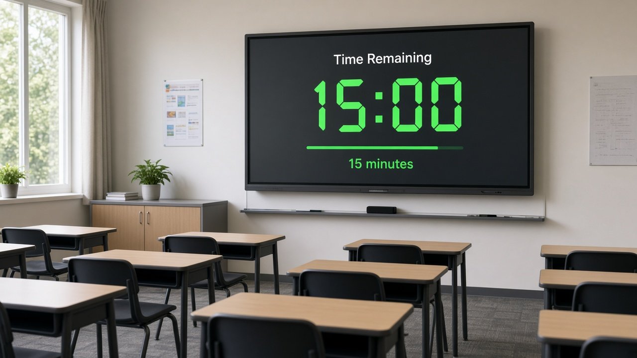 Classroom Timer widget projected on a classroom smart board