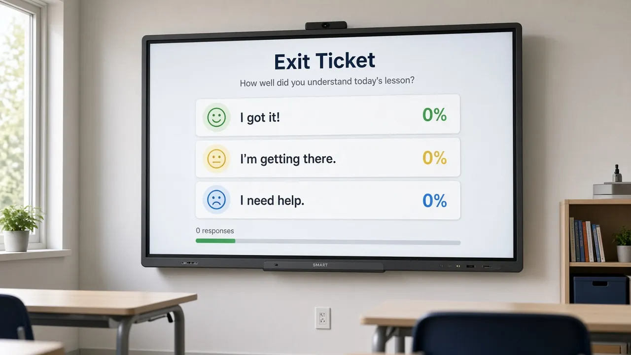 Digital exit ticket voting widget on a classroom screen