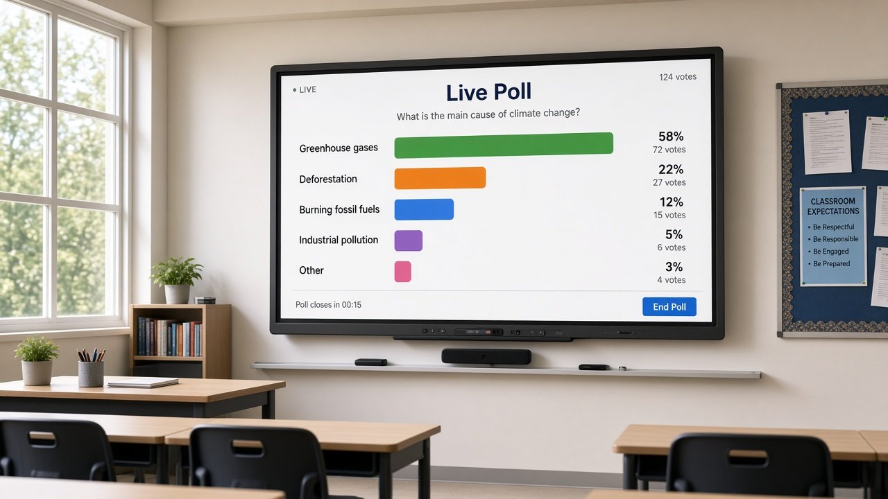 Live Polls widget projected on a classroom smart board