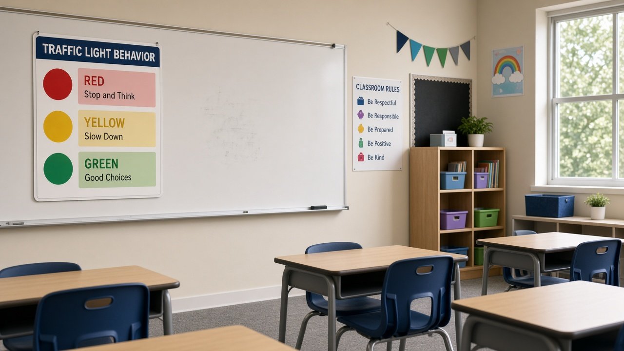 Traffic Light widget projected on a classroom smart board